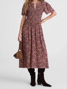 daisy embroidered lightspun square-neck midi dress Daisy Embroidered Lightspun Square Neck Midi Dress (Women)